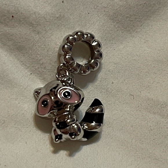 Sterling Silver and Pink Raccoon Charm Pendant - Picture 5 of 11